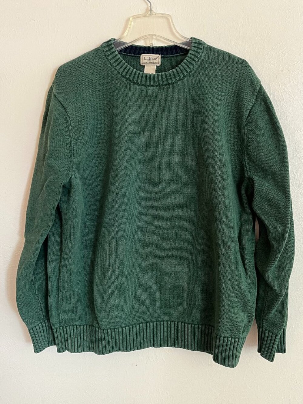 LL Bean Men's Heavyweight Green 100% Cotton Crewneck Sweater Size XL Outdoor